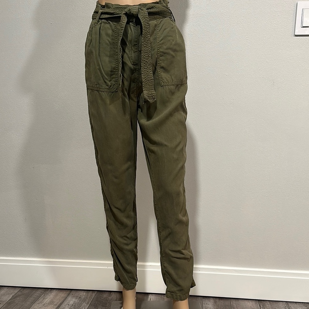 Olive Green High-Waisted Tie Pants